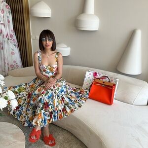 Dolce & Gabbana White Floral Dress with Multicolor Print